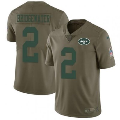 Nike Jets #2 Teddy Bridgewater Olive Mens Stitched NFL Limited 2017 Salute To Service Jersey