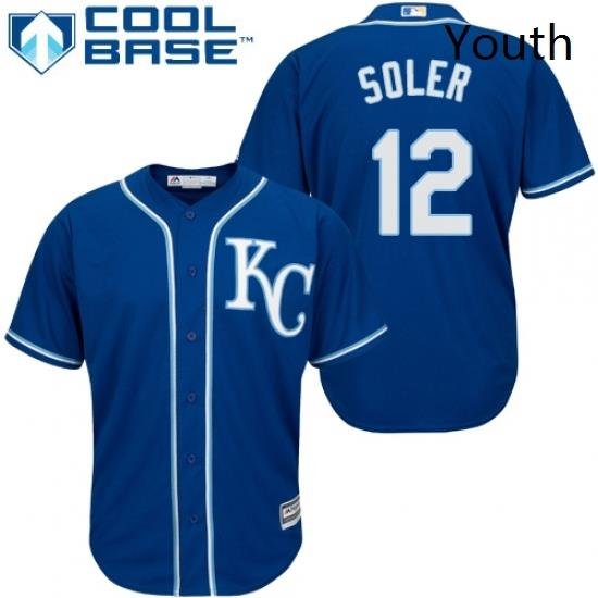 Youth Majestic Kansas City Royals 12 Jorge Soler Authentic Blue Alternate 2 Cool Base MLB Jersey