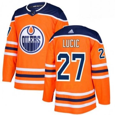 Mens Adidas Edmonton Oilers 27 Milan Lucic Premier Orange Home NHL Jersey