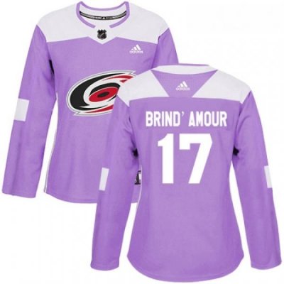 Womens Adidas Carolina Hurricanes 17 Rod BrindAmour Authentic Purple Fights Cancer Practice NHL Jersey