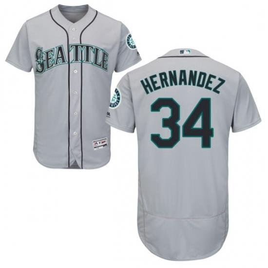 Mens Majestic Seattle Mariners 34 Felix Hernandez Grey Road Flex Base Authentic Collection MLB Jersey