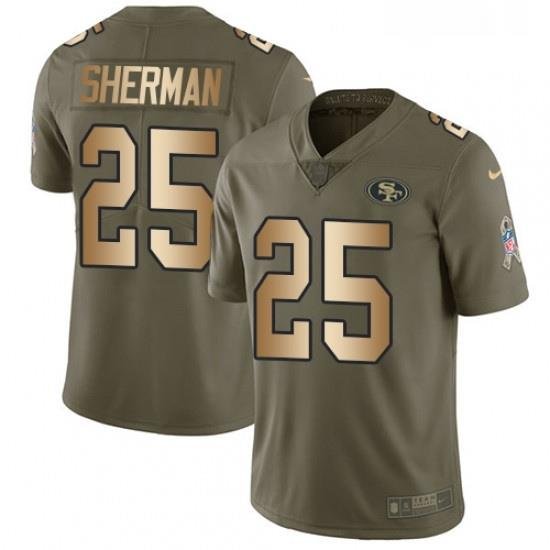 Mens Nike San Francisco 49ers 25 Richard Sherman Limited OliveGold 2017 Salute to Service NFL Jersey