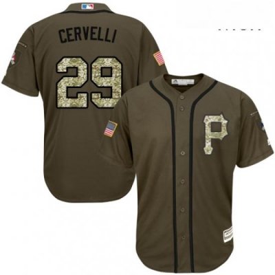 Mens Majestic Pittsburgh Pirates 29 Francisco Cervelli Authentic Green Salute to Service MLB Jersey