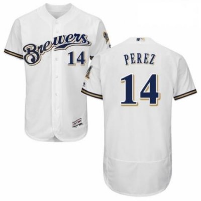 Mens Majestic MilWaukee BreWers 14 Hernan Perez Navy Blue Alternate Flex Base Authentic Collection MLB Jersey