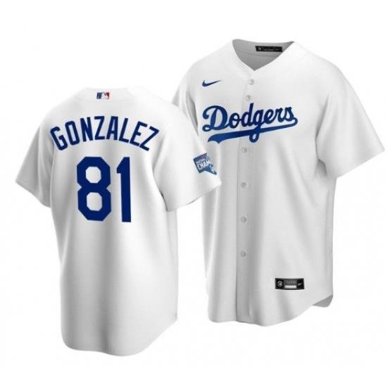 Men Los Angeles Dodgers 81 Victor Gonzalez White 2020 World Series Champions Home Patch Cool Base Stitched Jersey