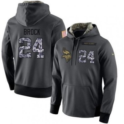 NFL Mens Nike Minnesota Vikings 24 Tramaine Brock Stitched Black Anthracite Salute to Service Player Performance Hoodie