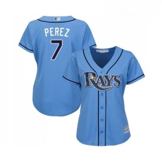 Womens Tampa Bay Rays 7 Michael Perez Replica Light Blue Alternate 2 Cool Base Baseball Jersey