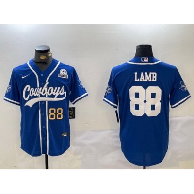 Men Dallas Cowboys 88 CeeDee Lamb Royal With Patch Cool Base Stitched Baseball Jersey 3