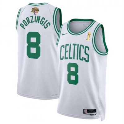 Men Boston Celtics 8 Kristaps Porzingis White 2024 Finals Champions Association Edition Stitched Basketball Jersey