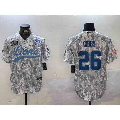 Men Detroit Lions 26 Jahmyr Gibbs 2024 Arctic Camo Salute To Service Stitched Baseball Jersey 3