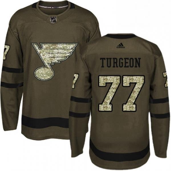 Youth Adidas St Louis Blues 77 Pierre Turgeon Premier Green Salute to Service NHL Jersey