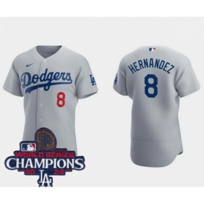 Women Nike Los Angeles Dodgers Enrique Hernandez #8 Gray Flex Base 2024 World Series Champions Stitched MLB Jersey