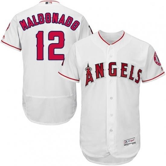 Mens Majestic Los Angeles Angels of Anaheim 12 Martin Maldonado White Flexbase Collection 2018 World Series Jersey