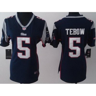 Women Nike New England Patriots 5 Tim Tebow Blue Jerseys