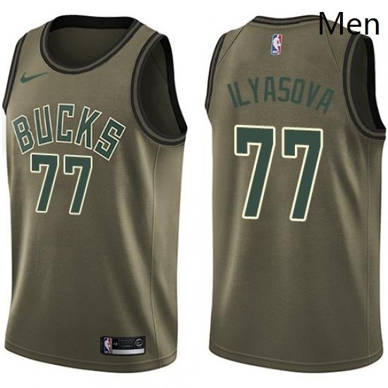 Mens Nike Milwaukee Bucks 77 Ersan Ilyasova Swingman Green Salute to Service NBA Jersey