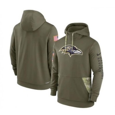 Men Baltimore Ravens 2022 Olive Salute To Service Therma Performance Pullover Hoodie