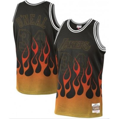 Los Angeles Lakers 34 Shaquille O 27Neal Black 1996 97 Hardwood Classics Flames Swingman Jersey