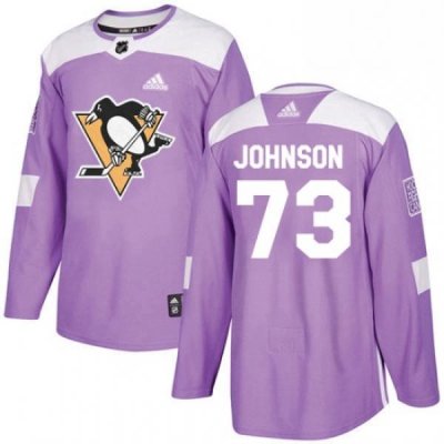 Mens Adidas Pittsburgh Penguins 73 Jack Johnson Authentic Purple Fights Cancer Practice NHL Jersey