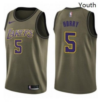 Youth Nike Los Angeles Lakers 5 Robert Horry Swingman Green Salute to Service NBA Jersey