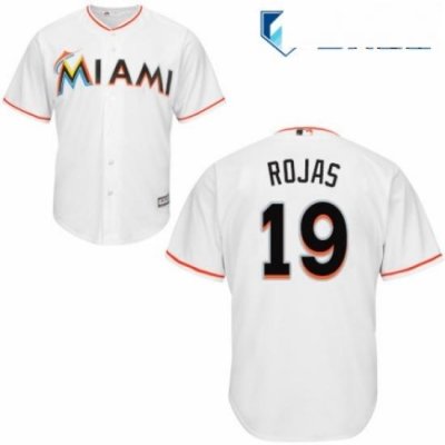 Mens Majestic Miami Marlins 19 Miguel Rojas Replica White Home Cool Base MLB Jersey