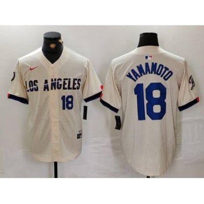 Men Los Angeles Dodgers 18 Yoshinobu Yamamoto Cream Stitched Baseball Jersey 1