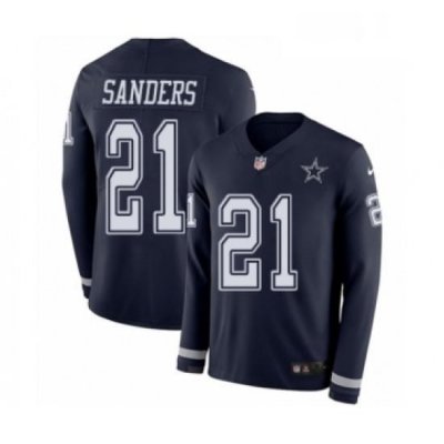 Mens Nike Dallas CoWboys 21 Deion Sanders Limited Navy Blue Therma Long Sleeve NFL Jersey