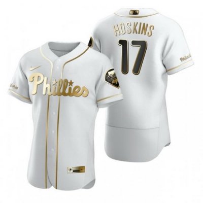 Philadelphia Phillies 17 Rhys Hoskins White Nike Mens Authentic Golden Edition MLB Jersey