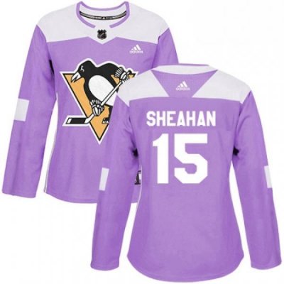 Womens Adidas Pittsburgh Penguins 15 Riley Sheahan Authentic Purple Fights Cancer Practice NHL Jersey