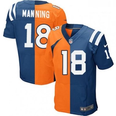 Men Nike Indianapolis Colts 18 Peyton Manning Elite Royal BlueOrange Split Fashion NFL Jersey