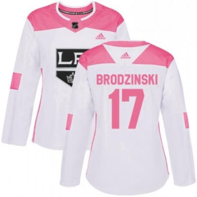 Womens Adidas Los Angeles Kings 17 Jonny Brodzinski Authentic WhitePink Fashion NHL Jersey