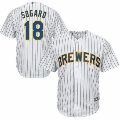 Youth Majestic Milwaukee Brewers 18 Eric Sogard Replica White Home Cool Base MLB Jersey