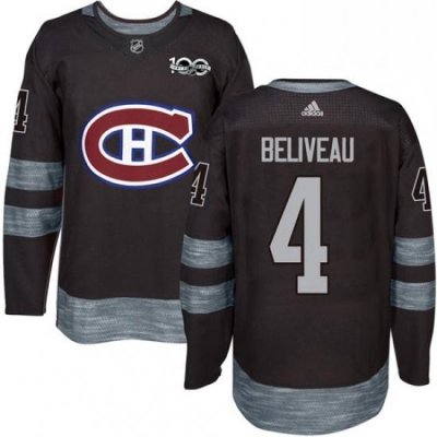 Mens Adidas Montreal Canadiens 4 Jean Beliveau Premier Black 1917 2017 100th Anniversary NHL Jersey