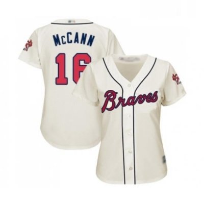 Womens Atlanta Braves 16 Brian McCann Replica Cream Alternate 2 Cool Base Baseball Jersey