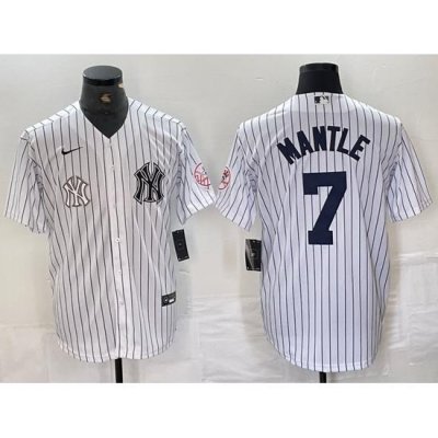 Men NeW York Yankees 7 Mickey Mantle White Cool Base Stitched Baseball Jersey 2