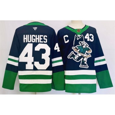 Men Vancouver Canucks 43 Quinn Hughes Navy 2024 Reverse Retro Stitched Jersey