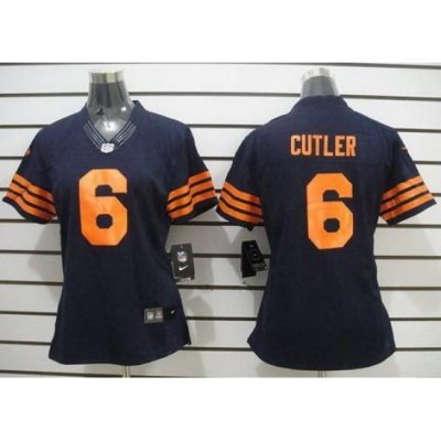 Women Nike Chicago Bears 6# Jay Cutler Blue NFL Jerseys Orange Number