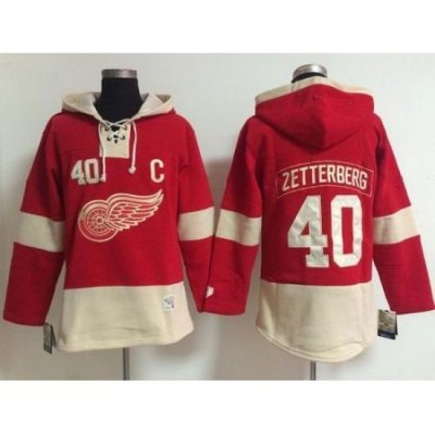 Detroit Red Wings 40 Henrik Zetterberg Red Women Old Time Lacer NHL Hoodie