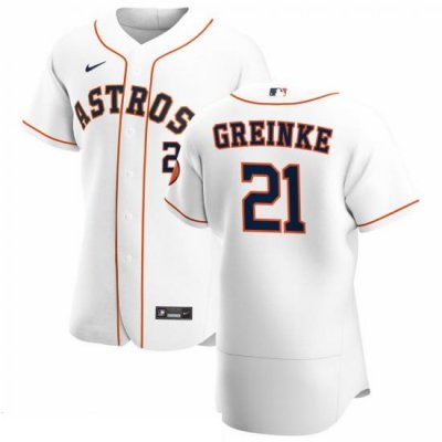 Men Houston Astros 21 Zack Greinke Men Nike White Home 2020 Flex Base Player MLB Jersey