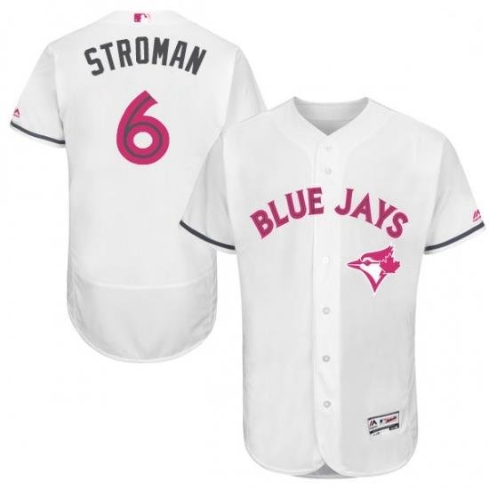 Mens Majestic Toronto Blue Jays 6 Marcus Stroman Authentic White 2016 Mothers Day Fashion Flex Base Jersey