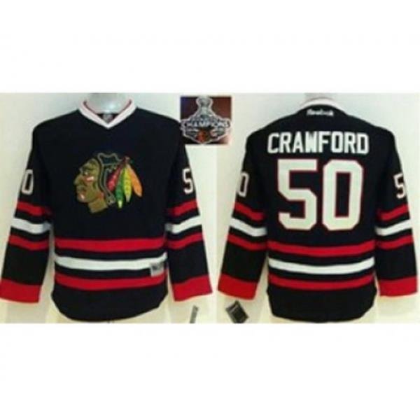 youth nhl jerseys chicago blackhawks #50 crawford black[2015 Stanley cup champions]