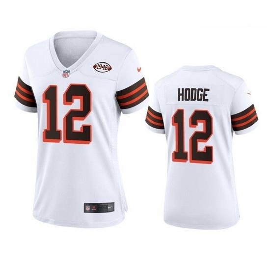 Women Cleveland Browns 12 Khadarel Hodge Nike 1946 Collection Alternate Game Limited NFL Jersey   White