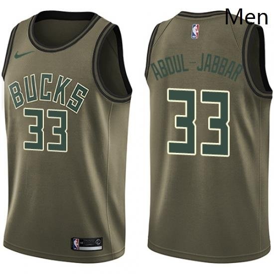 Mens Nike Milwaukee Bucks 33 Kareem Abdul Jabbar Swingman Green Salute to Service NBA Jersey