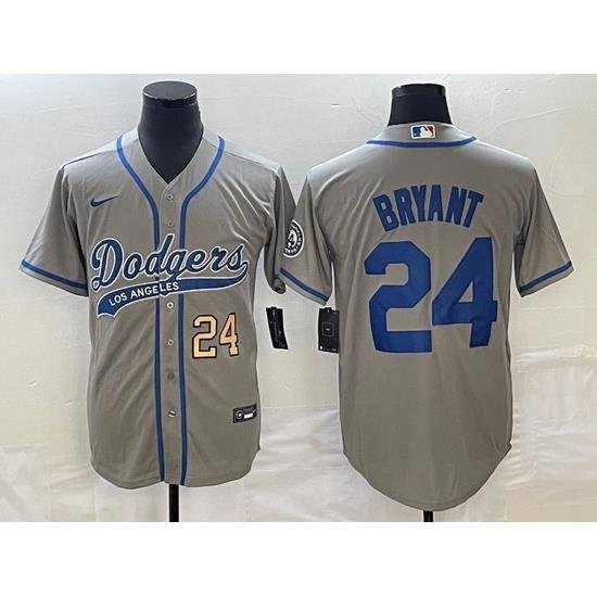 Men's Los Angeles Dodgers #24 Kobe Bryant Number Grey With Patch Cool Base Stitched Baseball Jersey