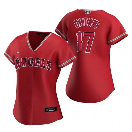 Women Los Angeles Angels 17 Shohei Ohtani Red Stitched Baseball Jersey