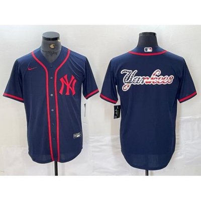 Men NeW York Yankees Big LOGO Navy Cool Base Stitched Baseball Jersey 20