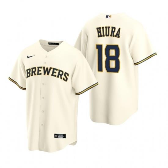 Mens Nike MilWaukee BreWers 18 Keston Hiura Cream Home Stitched Baseball Jersey