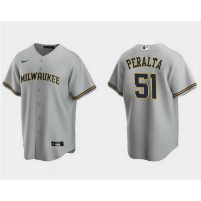 Men Milwaukee Brewers 51 Freddy Peralta Grey Cool Base Stitched Jersey