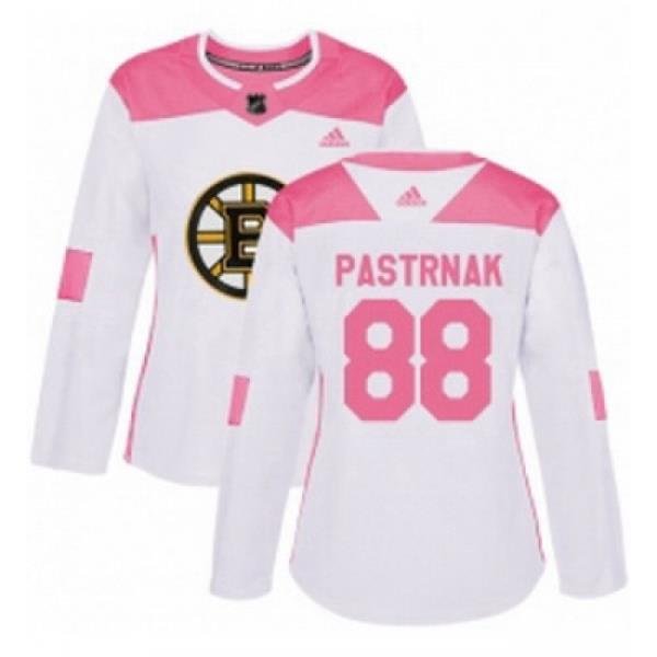 Womens Adidas Boston Bruins 88 David Pastrnak Authentic WhitePink Fashion NHL Jersey