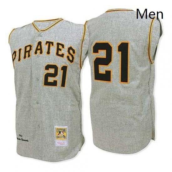 Mens Mitchell and Ness 1962 Pittsburgh Pirates 21 Roberto Clemente Replica Grey Throwback MLB Jersey