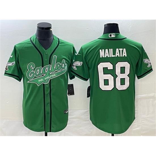 Men Philadelphia Eagles 68 Jordan Mailata Green Cool Base Stitched Baseball Jersey